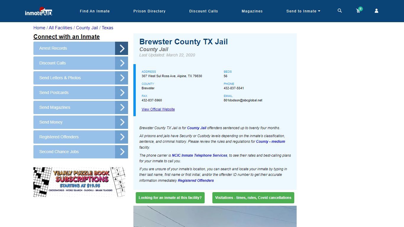 Brewster County TX Jail - Inmate Locator - Alpine, TX
